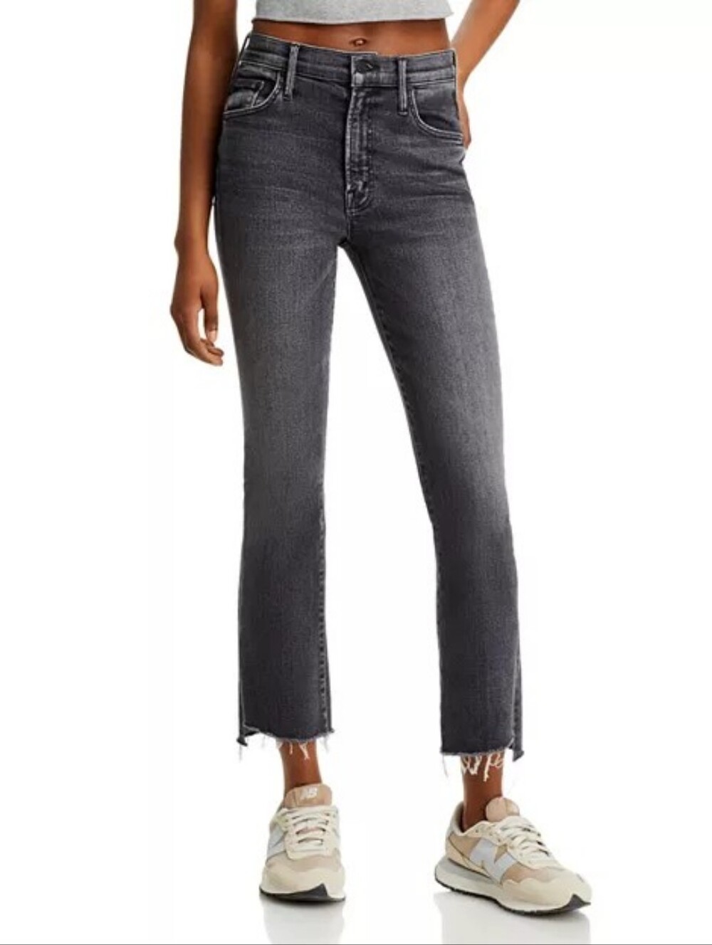 Mother The Insider High Rise Crop Step Fray Bootcut Jeans in Up In Smoke